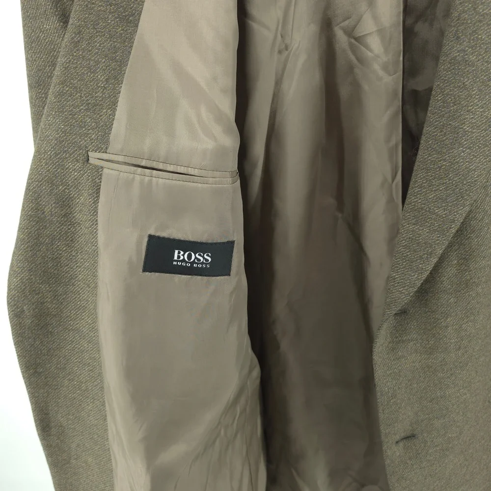 Hugo Boss Mens Blazer Wool Cashmere Olive Brown 46R 2 Button Vintage USA Made